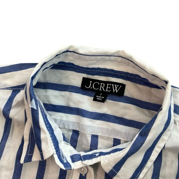 J Crew Shirt WMNS 2 Blue Striped Button Down Garçon Cotton Voile Nautical Preppy - Picture 4 of 14